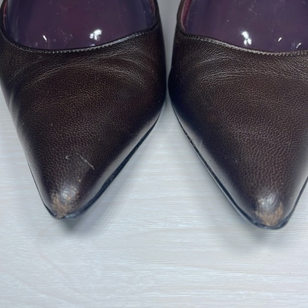 Authentic Gucci Chocolate Brown Classic Pointy Toe Casual Kitten Heel Pump Shoes - Picture 4 of 16